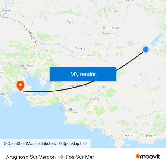 Artignosc-Sur-Verdon to Fos-Sur-Mer map