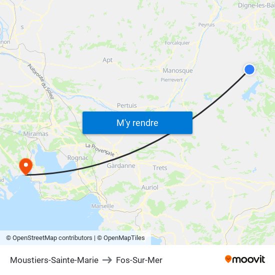 Moustiers-Sainte-Marie to Fos-Sur-Mer map