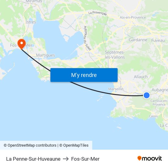 La Penne-Sur-Huveaune to Fos-Sur-Mer map