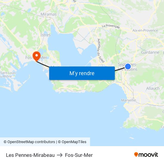 Les Pennes-Mirabeau to Fos-Sur-Mer map