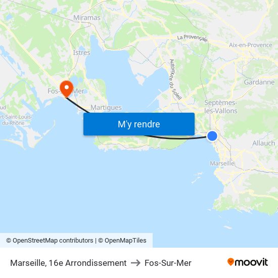 Marseille, 16e Arrondissement to Fos-Sur-Mer map