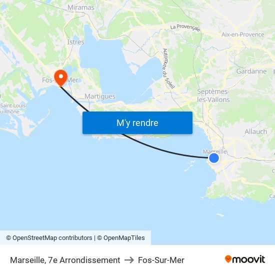 Marseille, 7e Arrondissement to Fos-Sur-Mer map