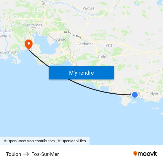 Toulon to Fos-Sur-Mer map