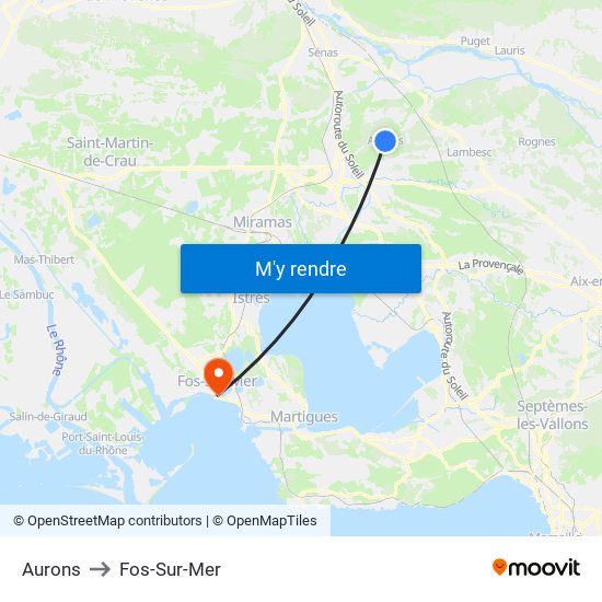 Aurons to Fos-Sur-Mer map