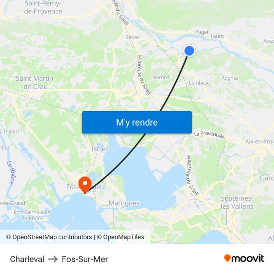 Charleval to Fos-Sur-Mer map