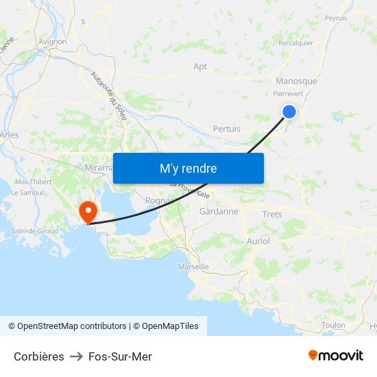 Corbières to Fos-Sur-Mer map