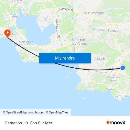 Gémenos to Fos-Sur-Mer map