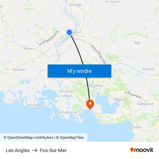 Les Angles to Fos-Sur-Mer map