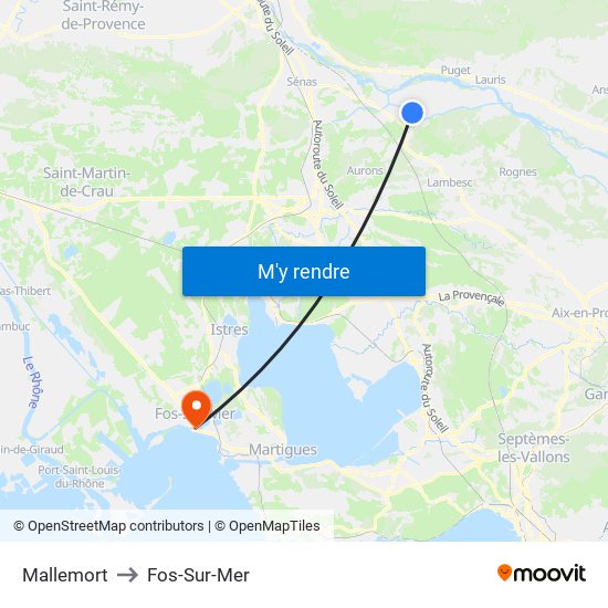 Mallemort to Fos-Sur-Mer map