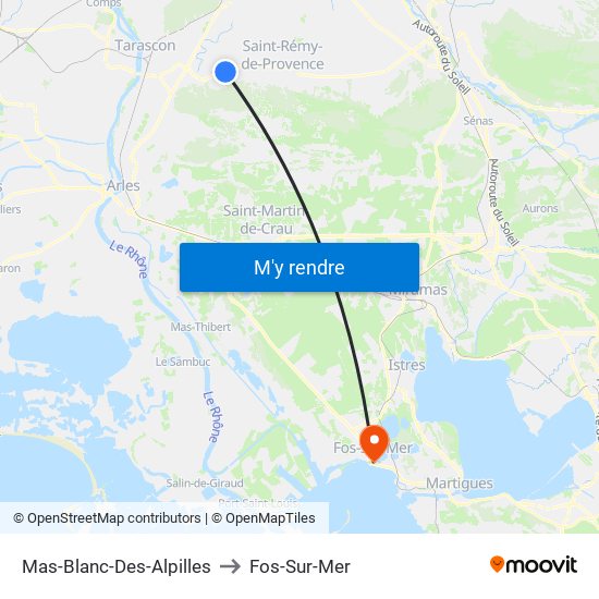 Mas-Blanc-Des-Alpilles to Fos-Sur-Mer map