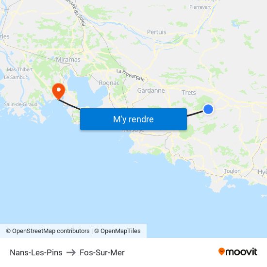Nans-Les-Pins to Fos-Sur-Mer map