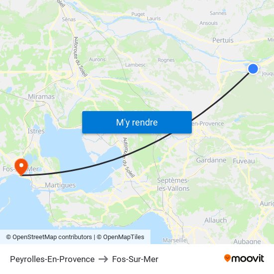Peyrolles-En-Provence to Fos-Sur-Mer map