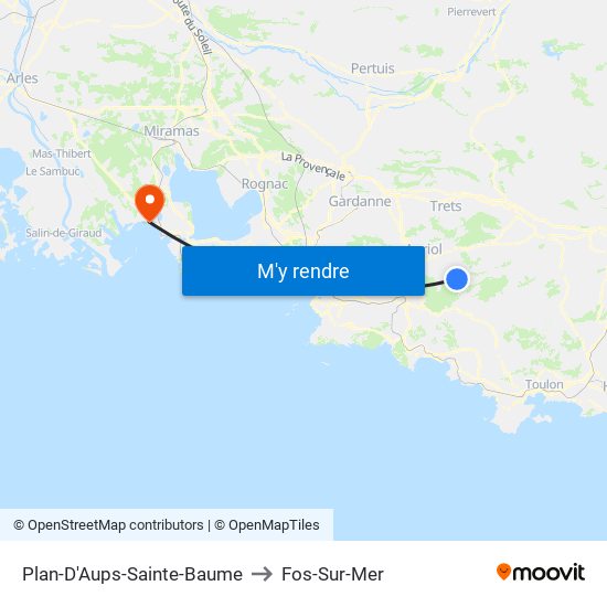 Plan-D'Aups-Sainte-Baume to Fos-Sur-Mer map