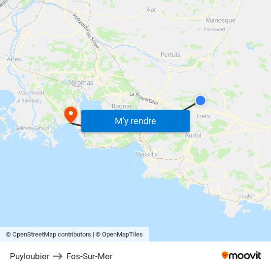 Puyloubier to Fos-Sur-Mer map