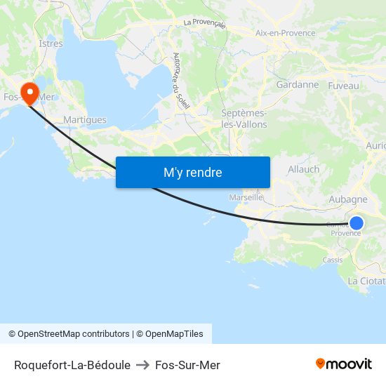 Roquefort-La-Bédoule to Fos-Sur-Mer map