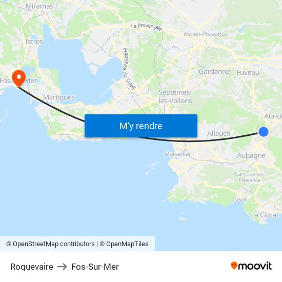 Roquevaire to Fos-Sur-Mer map