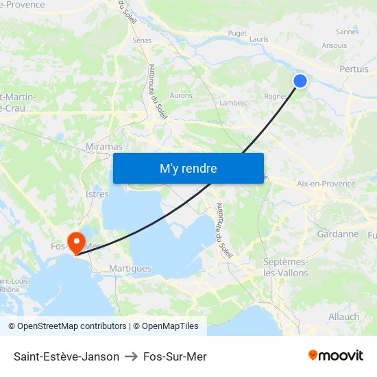 Saint-Estève-Janson to Fos-Sur-Mer map