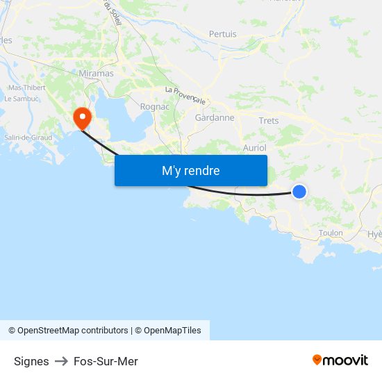 Signes to Fos-Sur-Mer map