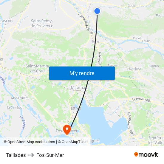 Taillades to Fos-Sur-Mer map