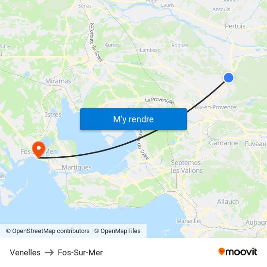 Venelles to Fos-Sur-Mer map