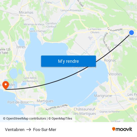 Ventabren to Fos-Sur-Mer map