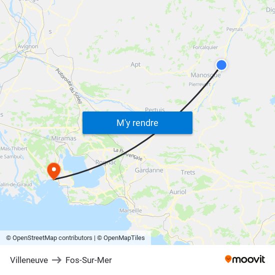 Villeneuve to Fos-Sur-Mer map