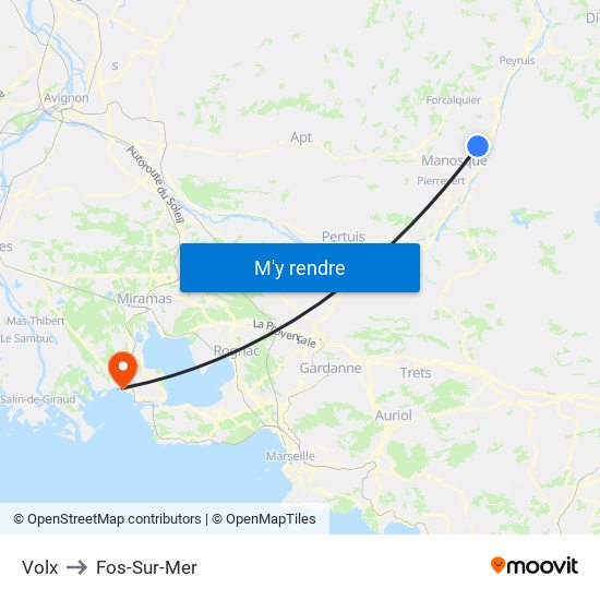 Volx to Fos-Sur-Mer map