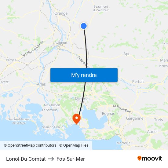 Loriol-Du-Comtat to Fos-Sur-Mer map