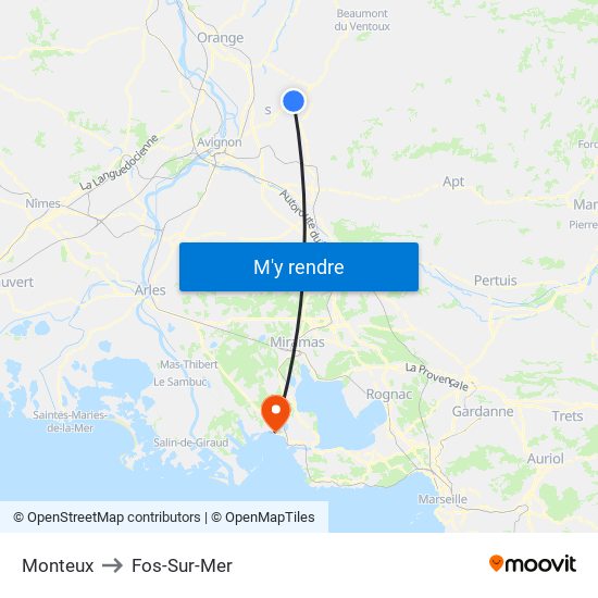 Monteux to Fos-Sur-Mer map