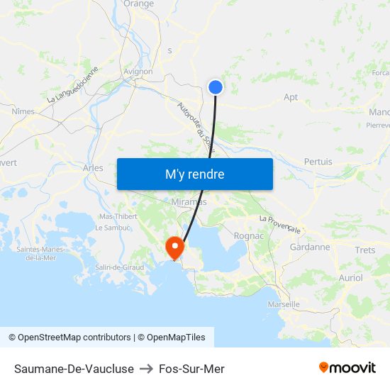 Saumane-De-Vaucluse to Fos-Sur-Mer map