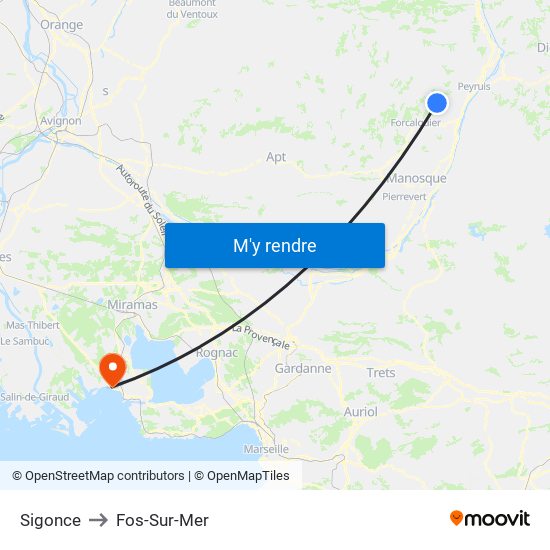 Sigonce to Fos-Sur-Mer map