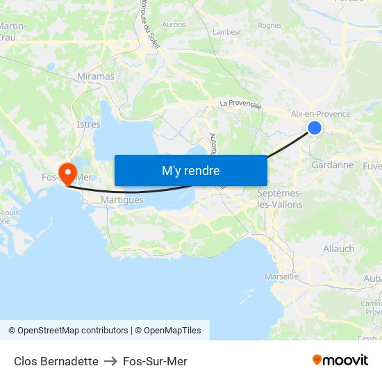 Clos Bernadette to Fos-Sur-Mer map