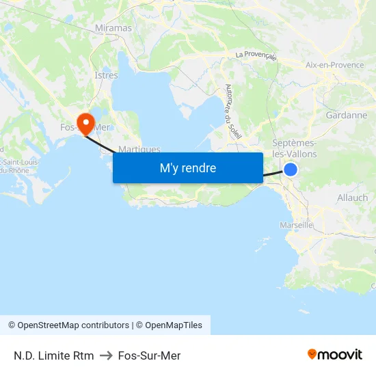 N.D. Limite Rtm to Fos-Sur-Mer map