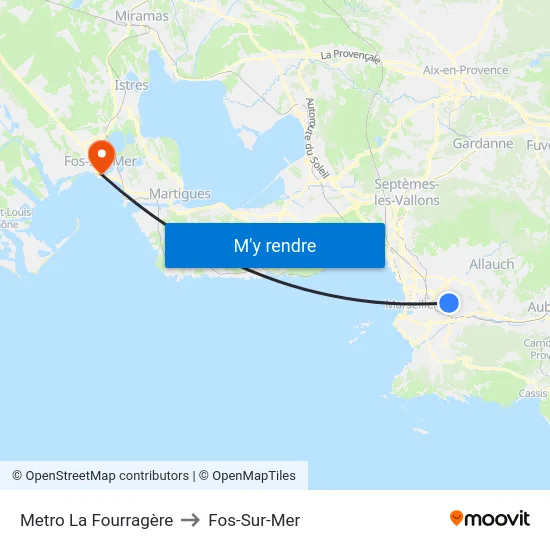 Metro La Fourragère to Fos-Sur-Mer map
