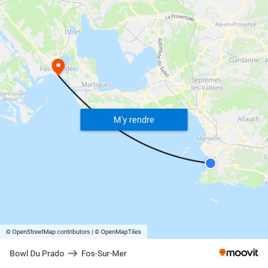 Bowl Du Prado to Fos-Sur-Mer map