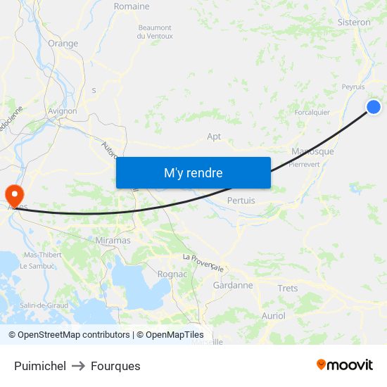 Puimichel to Fourques map