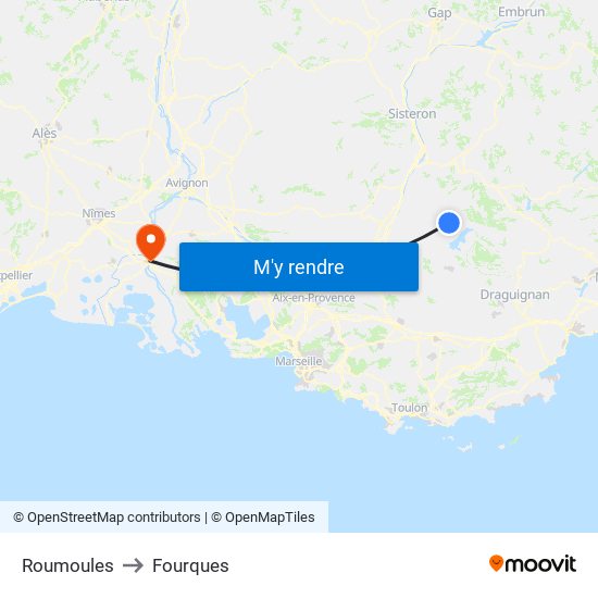 Roumoules to Fourques map