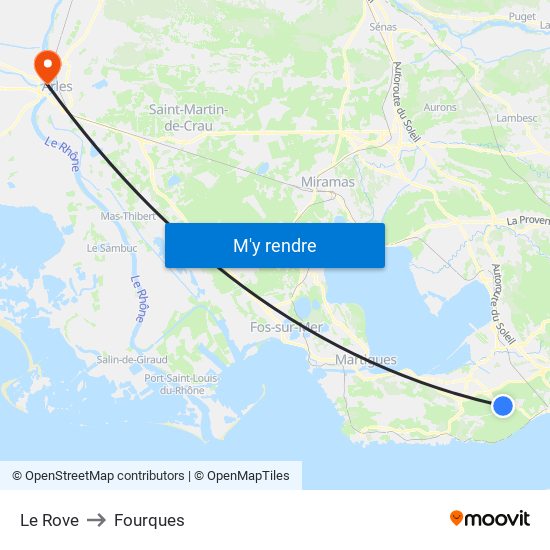 Le Rove to Fourques map