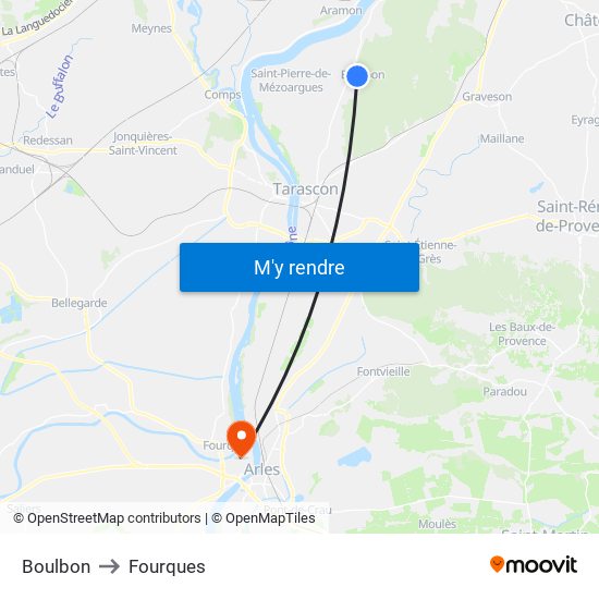 Boulbon to Fourques map