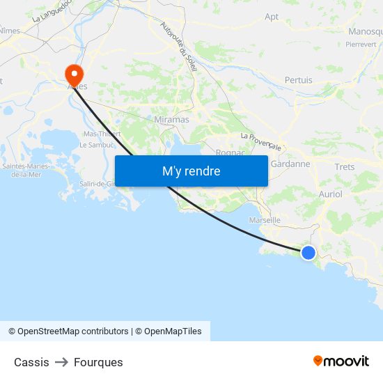 Cassis to Fourques map