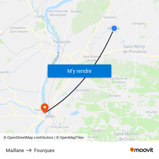 Maillane to Fourques map