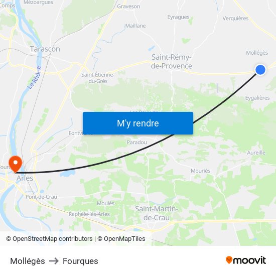 Mollégès to Fourques map