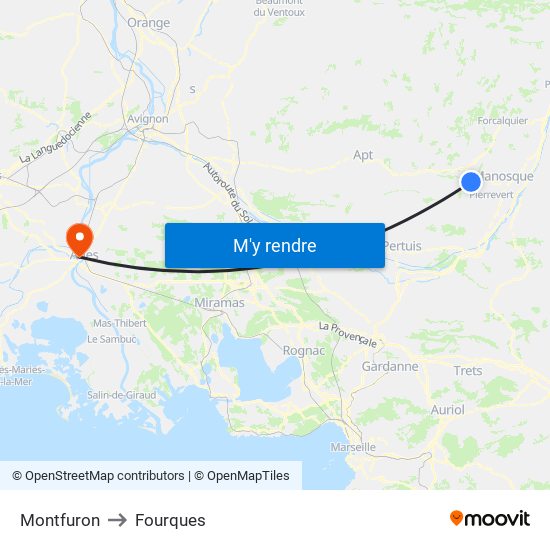 Montfuron to Fourques map