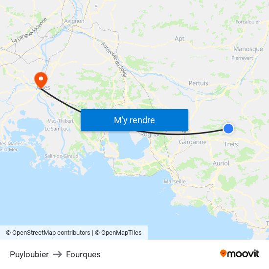 Puyloubier to Fourques map