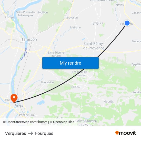 Verquières to Fourques map