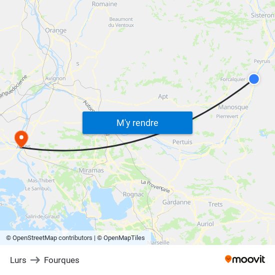 Lurs to Fourques map