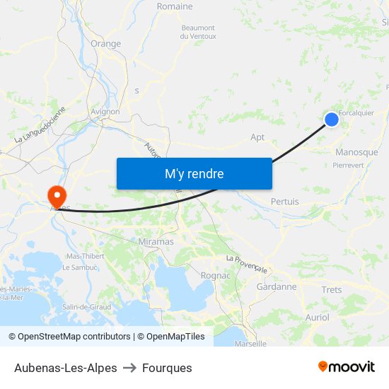 Aubenas-Les-Alpes to Fourques map