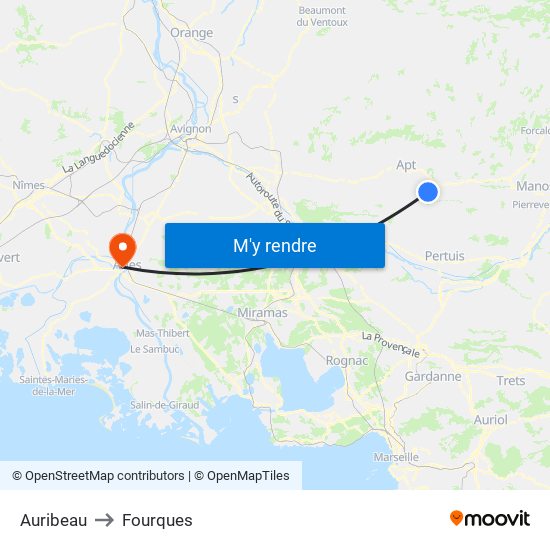 Auribeau to Fourques map