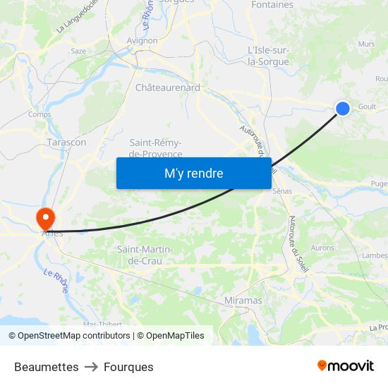 Beaumettes to Fourques map