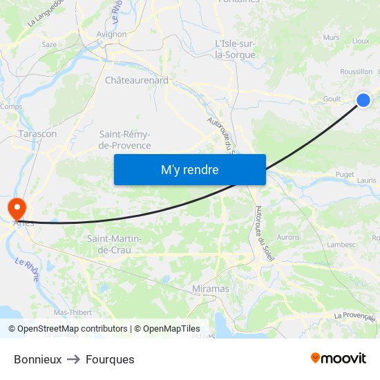 Bonnieux to Fourques map